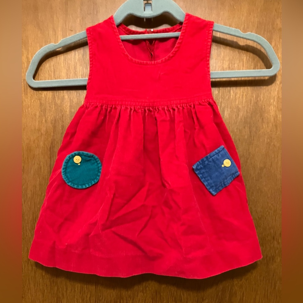 Vintage Handmade Toddler Dress Jumper Corduroy Shapes Pockets Tie Back 4T